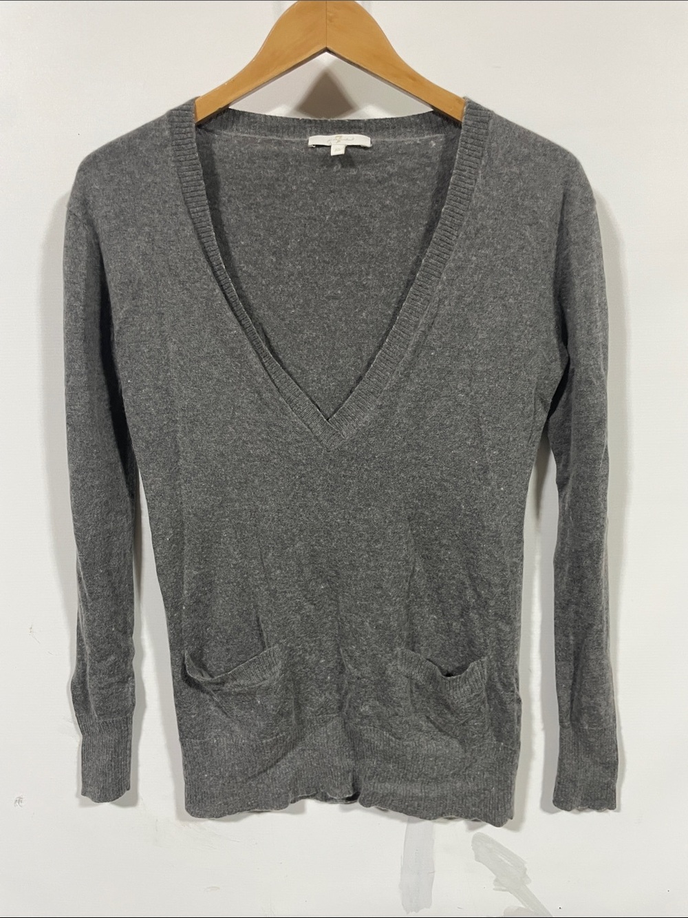 7 For All Mankind Gray V-Neck Sweater with Front Pockets